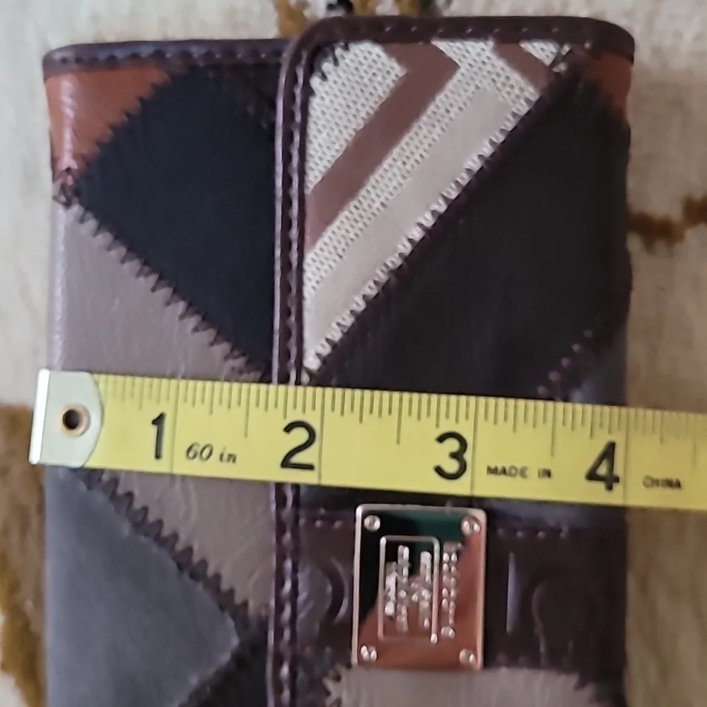 Liz Claiborne Women Brown Multicolor Patchwork Tri Fold Long Faux Leather Wallet